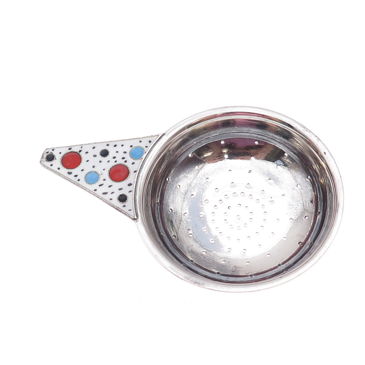 916 Silver Antique Art Deco Cloisonne Enamel Floral Tea Strainer