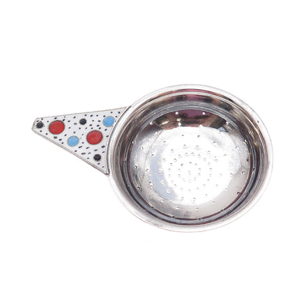 916 Silver Antique Art Deco Cloisonne Enamel Floral Tea Strainer