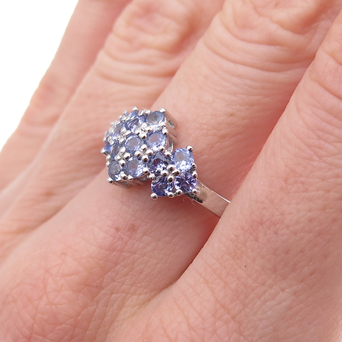 925 Sterling Silver Real Round-Cut Tanzanite Ring Size 8.25