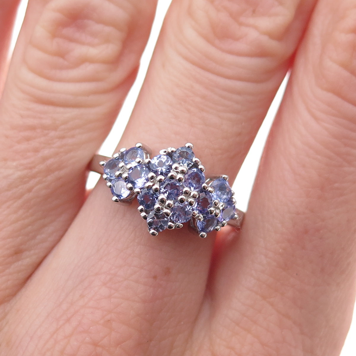 925 Sterling Silver Real Round-Cut Tanzanite Ring Size 8.25