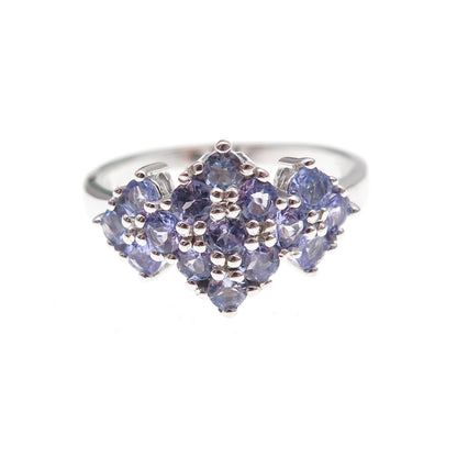 925 Sterling Silver Real Round-Cut Tanzanite Ring Size 8.25