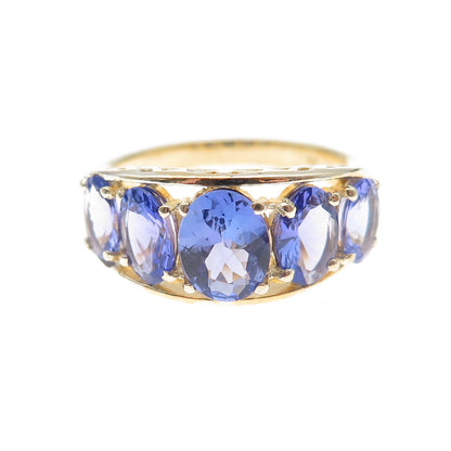 925 Sterling Silver Gold Plated Real Oval-Cut Tanzanite Ring Size 8