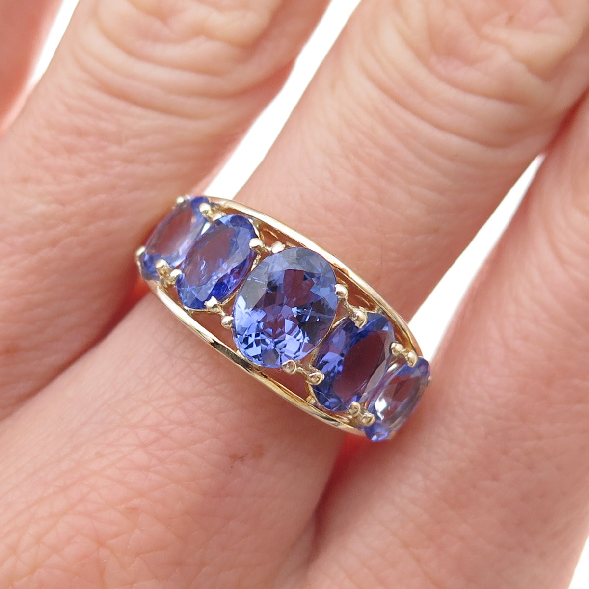 925 Sterling Silver Gold Plated Real Oval-Cut Tanzanite Ring Size 8