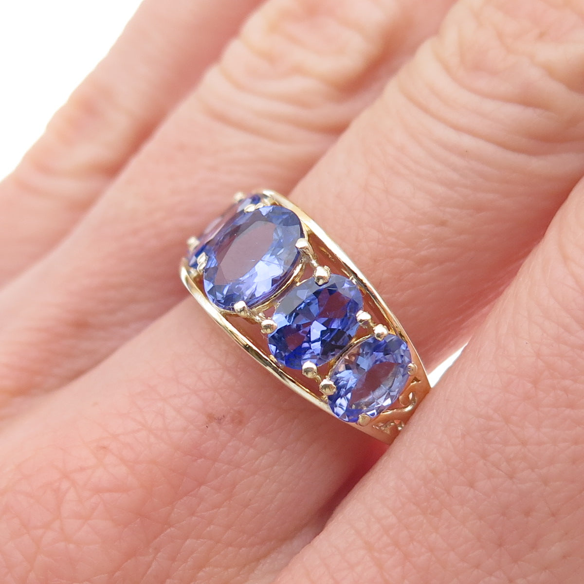 925 Sterling Silver Gold Plated Real Oval-Cut Tanzanite Ring Size 8