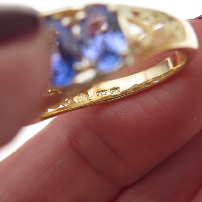 925 Sterling Silver Gold Plated Real Oval-Cut Tanzanite Ring Size 8