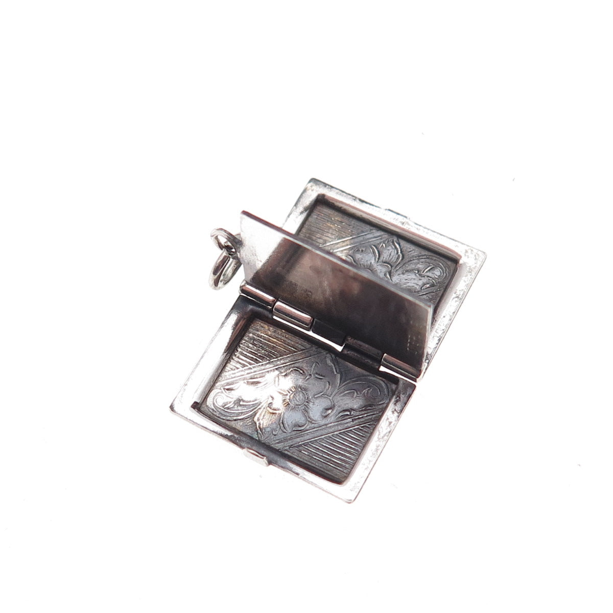 925 Sterling Silver Antique Art Deco Floral Locket Oxidized Charm Pendant