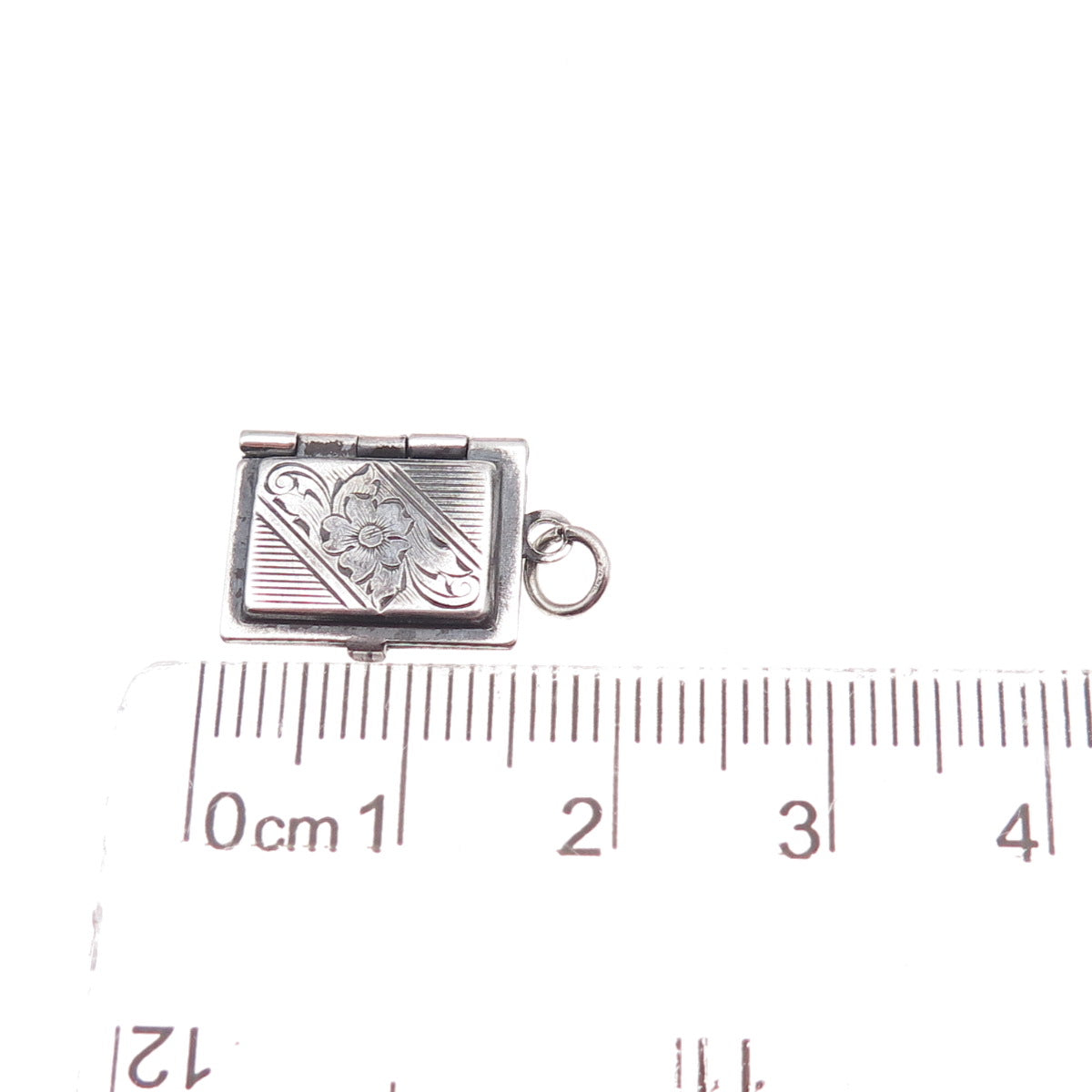 925 Sterling Silver Antique Art Deco Floral Locket Oxidized Charm Pendant