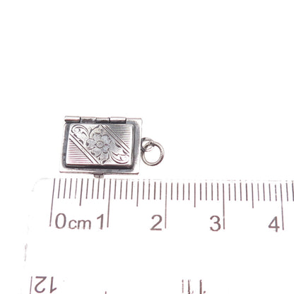 925 Sterling Silver Antique Art Deco Floral Locket Oxidized Charm Pendant