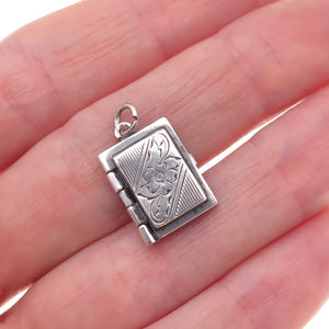 925 Sterling Silver Antique Art Deco Floral Locket Oxidized Charm Pendant