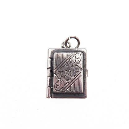 925 Sterling Silver Antique Art Deco Floral Locket Oxidized Charm Pendant