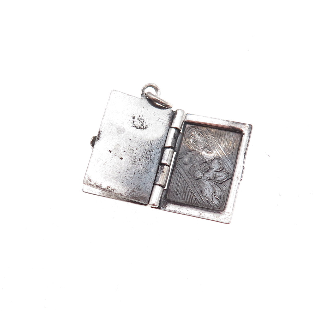 925 Sterling Silver Antique Art Deco Floral Locket Oxidized Charm Pendant