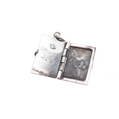 925 Sterling Silver Antique Art Deco Floral Locket Oxidized Charm Pendant
