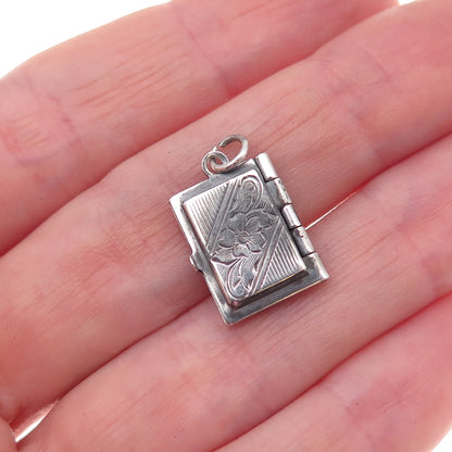 925 Sterling Silver Antique Art Deco Floral Locket Oxidized Charm Pendant