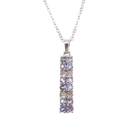 925 Sterling Silver Real Round-Cut Diamond & Tanzanite Cable Chain Necklace 18"