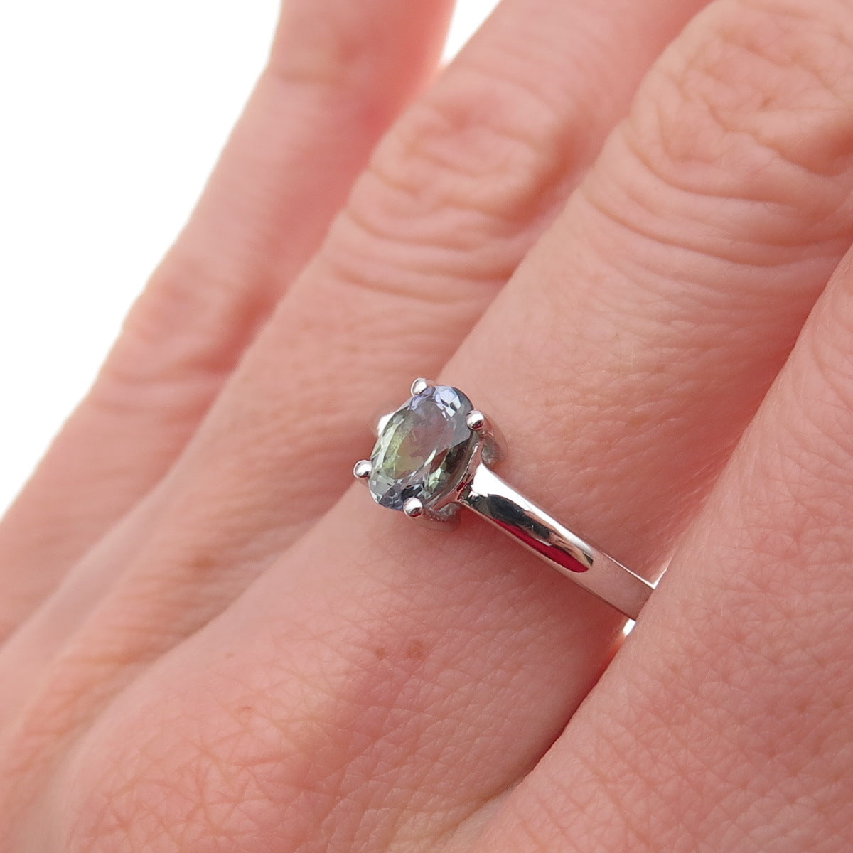 925 Sterling Silver Real Oval-Cut Iolite Ring Size 8