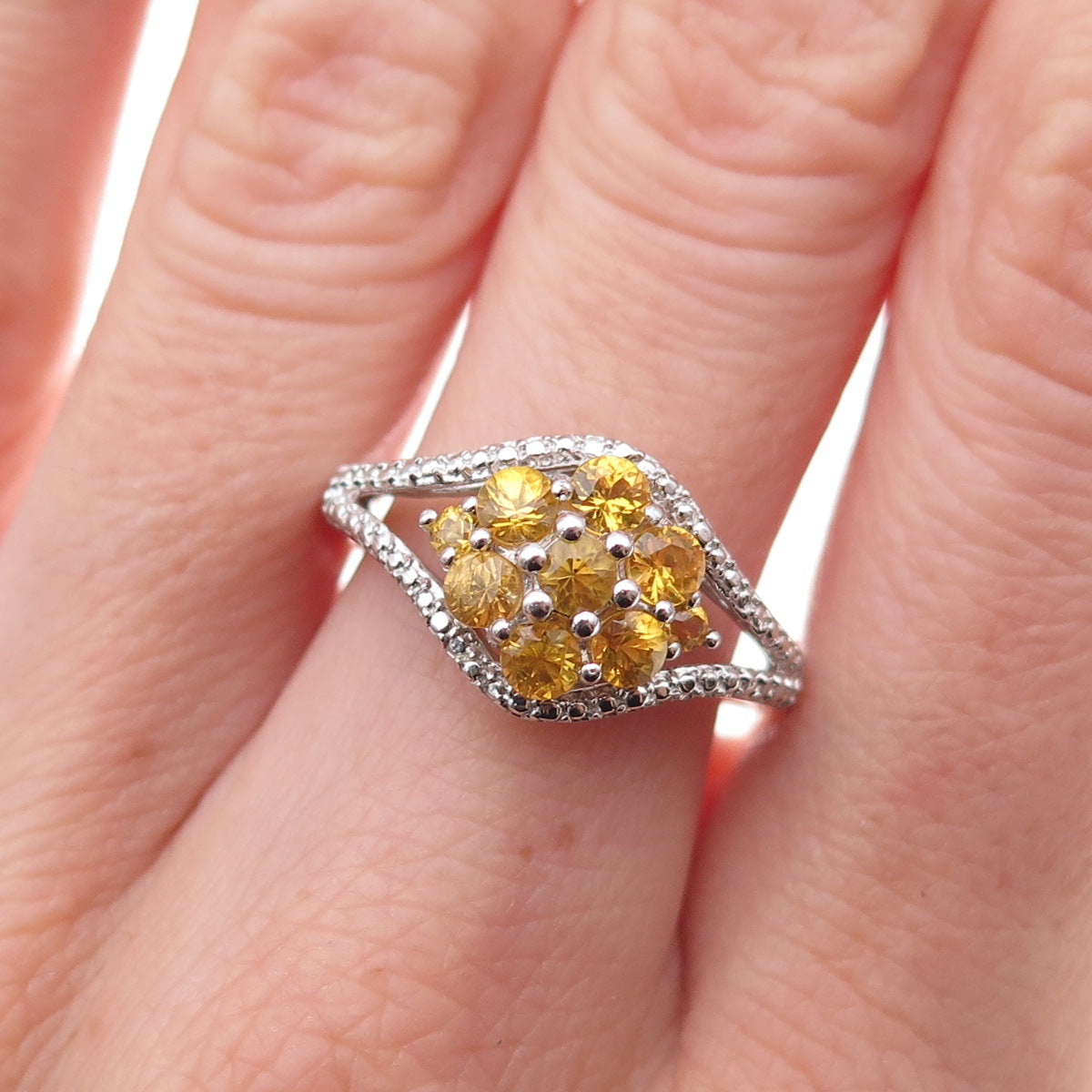 Chuck Clemency 925 Sterling Silver Real Round-Cut Yellow Topaz Ring Size 8
