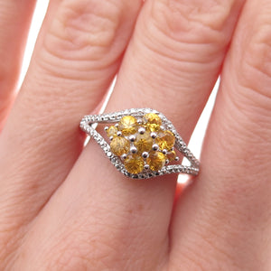 Chuck Clemency 925 Sterling Silver Real Round-Cut Yellow Topaz Ring Size 8