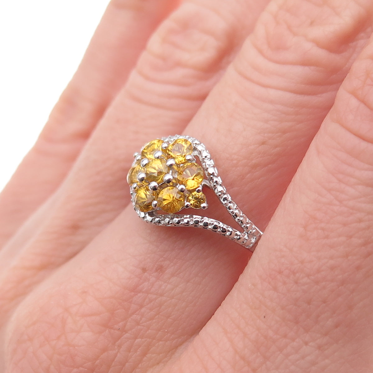 Chuck Clemency 925 Sterling Silver Real Round-Cut Yellow Topaz Ring Size 8