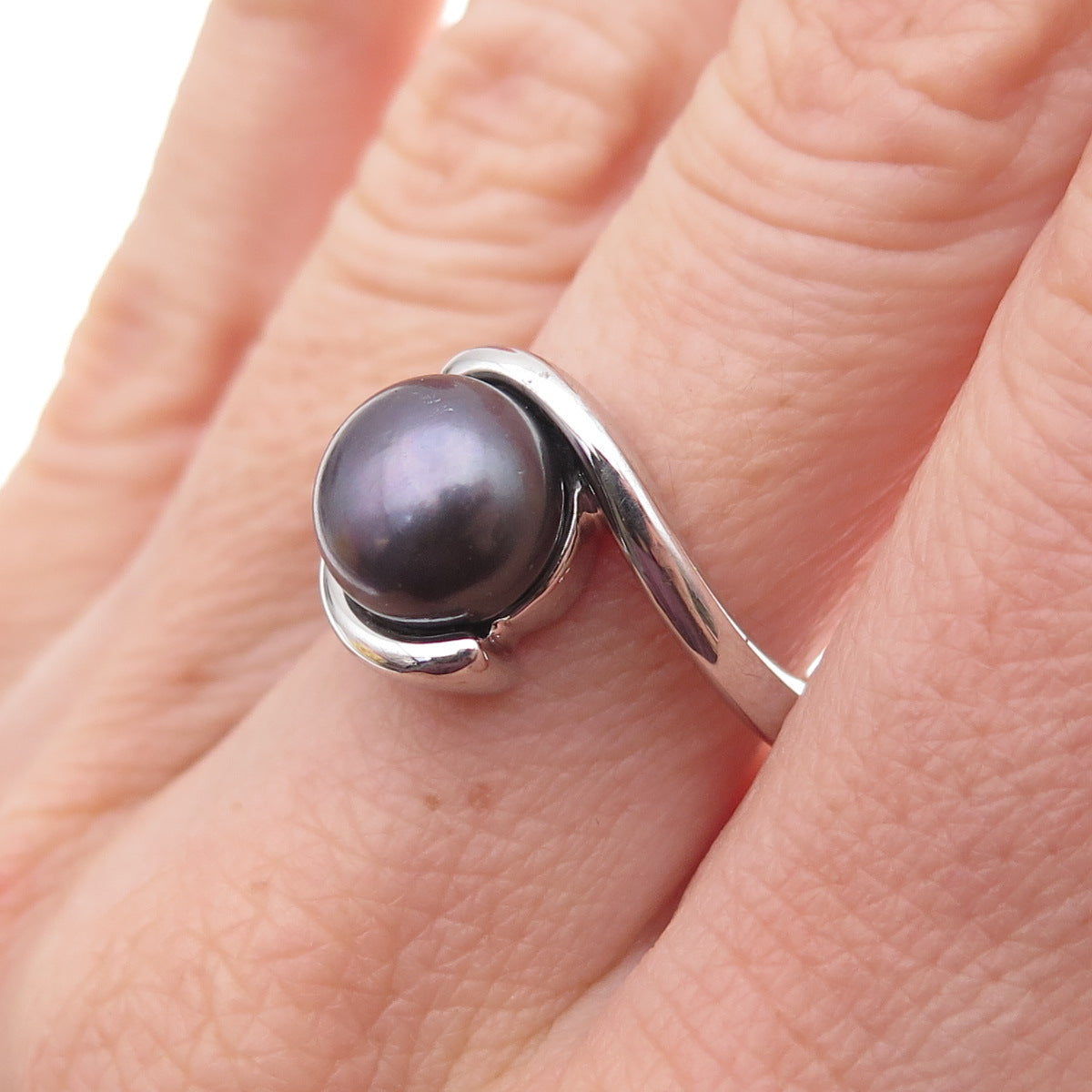 Honora 925 Sterling Silver Real Tahitian Pearl Bypass Ring Size 7