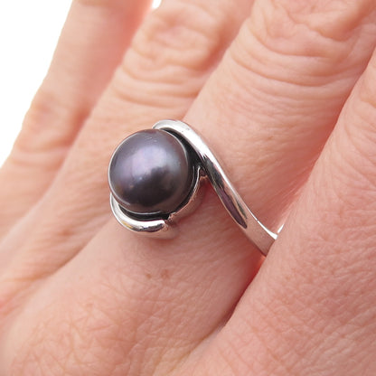 Honora 925 Sterling Silver Real Tahitian Pearl Bypass Ring Size 7