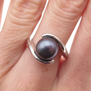 Honora 925 Sterling Silver Real Tahitian Pearl Bypass Ring Size 7