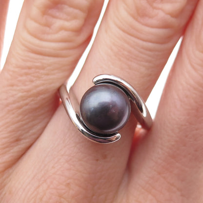 Honora 925 Sterling Silver Real Tahitian Pearl Bypass Ring Size 7