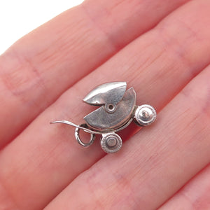 925 Sterling Silver Vintage Mexico Baby Stroller Movable 3D Charm Pendant