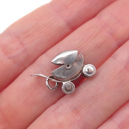 925 Sterling Silver Vintage Mexico Baby Stroller Movable 3D Charm Pendant