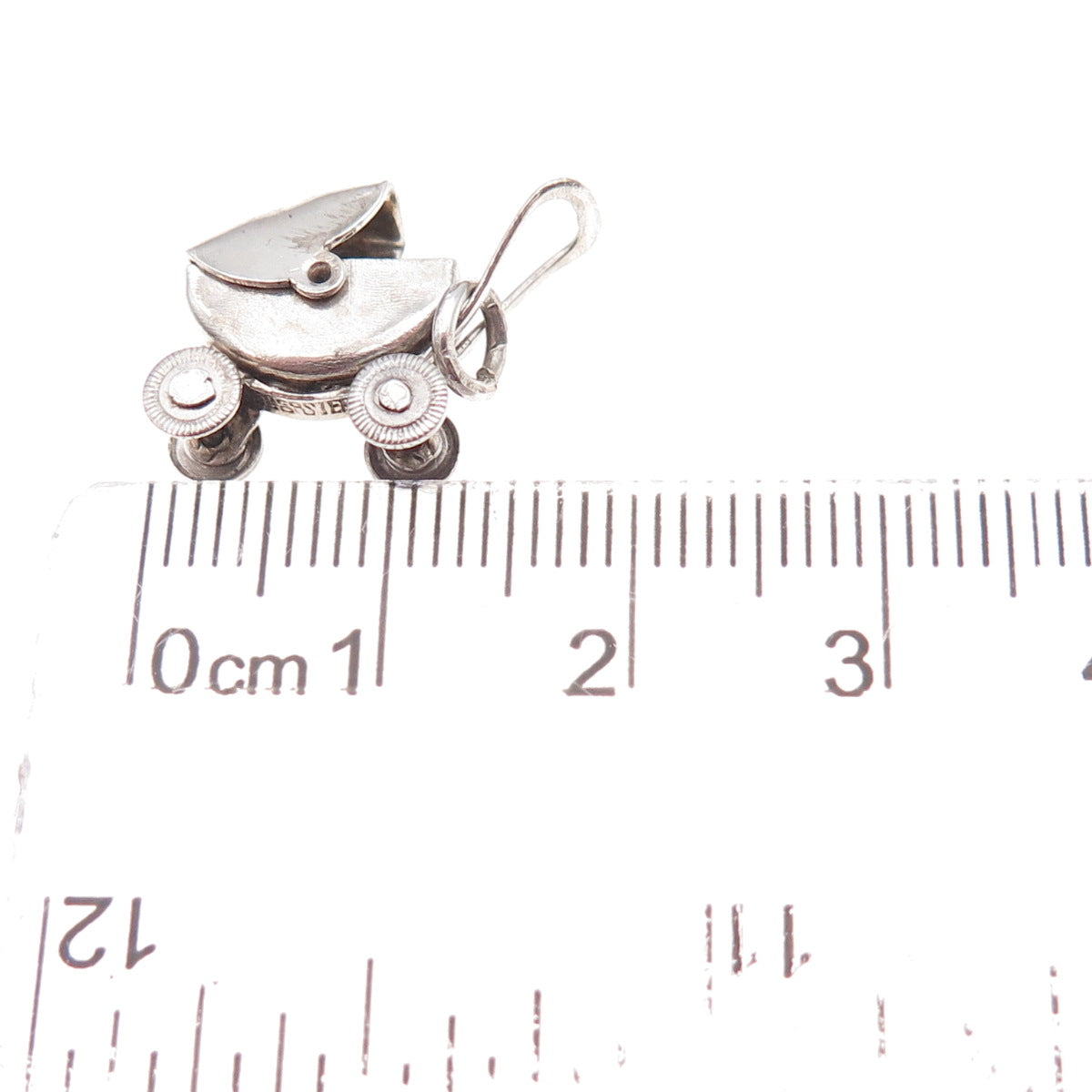 925 Sterling Silver Vintage Mexico Baby Stroller Movable 3D Charm Pendant