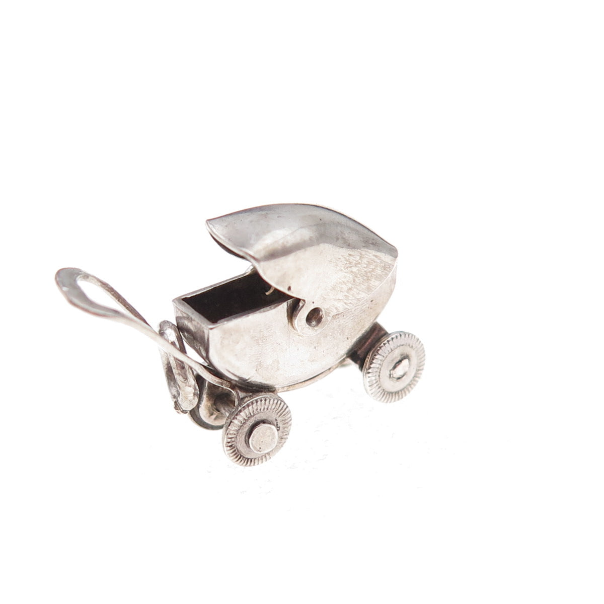925 Sterling Silver Vintage Mexico Baby Stroller Movable 3D Charm Pendant