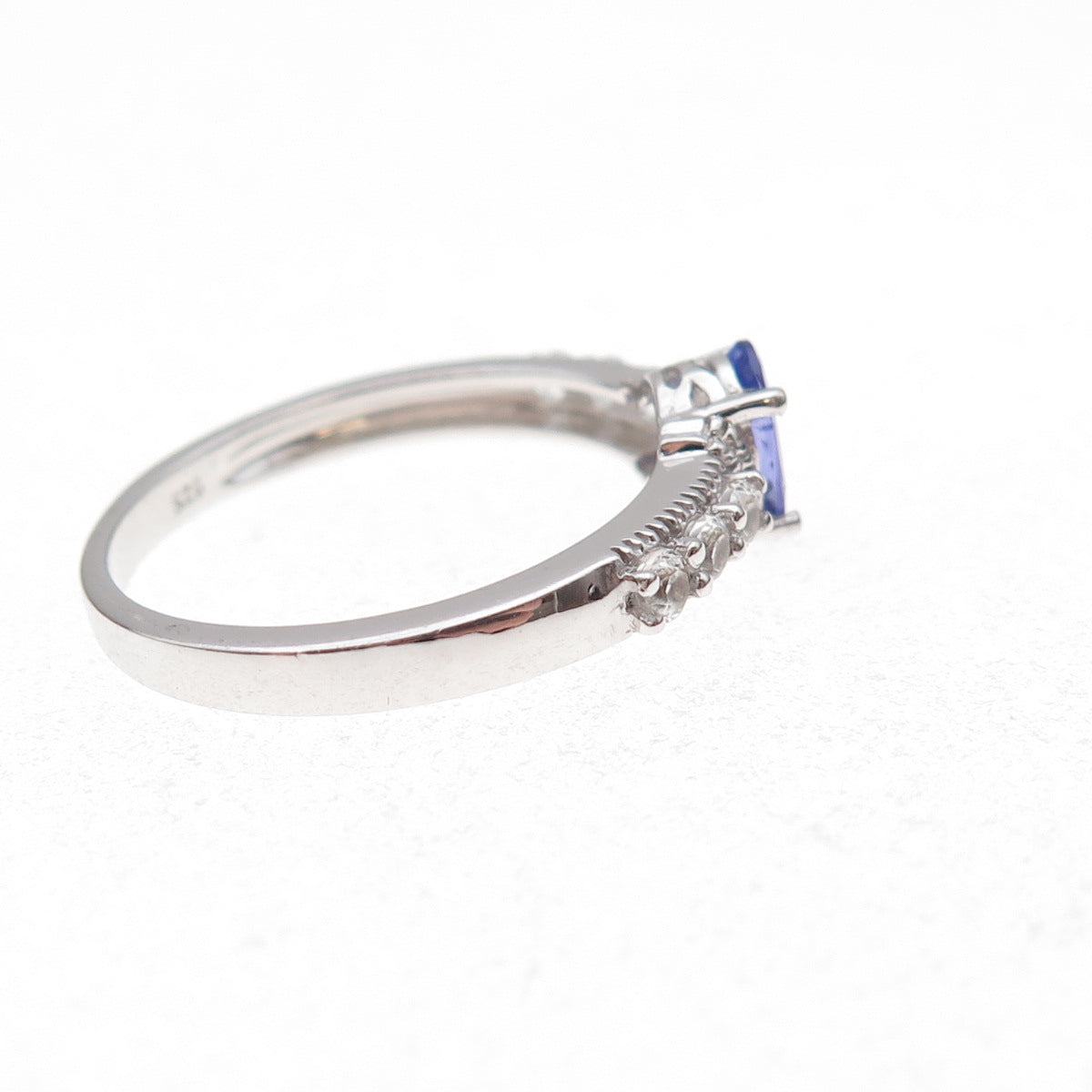 925 Sterling Silver Real Tanzanite & White Topaz Ring Size 8
