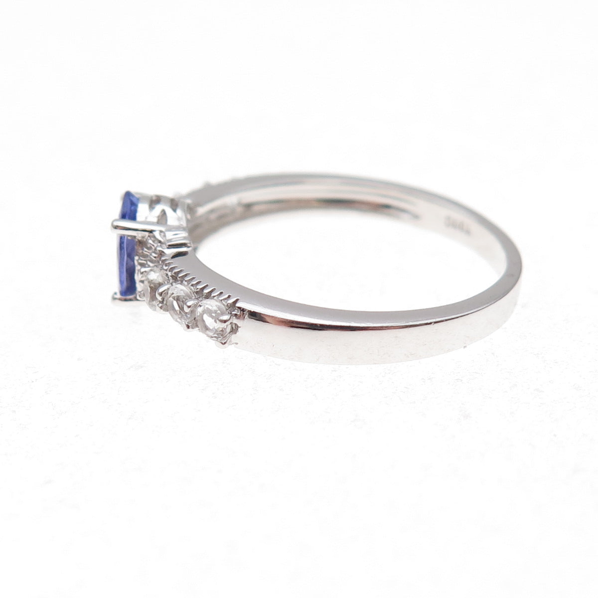 925 Sterling Silver Real Tanzanite & White Topaz Ring Size 8