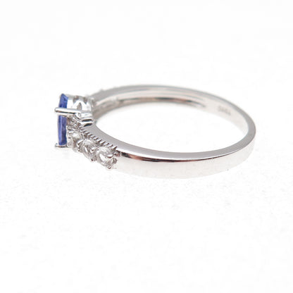 925 Sterling Silver Real Tanzanite & White Topaz Ring Size 8
