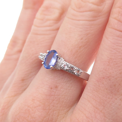 925 Sterling Silver Real Tanzanite & White Topaz Ring Size 8