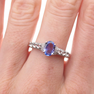 925 Sterling Silver Real Tanzanite & White Topaz Ring Size 8
