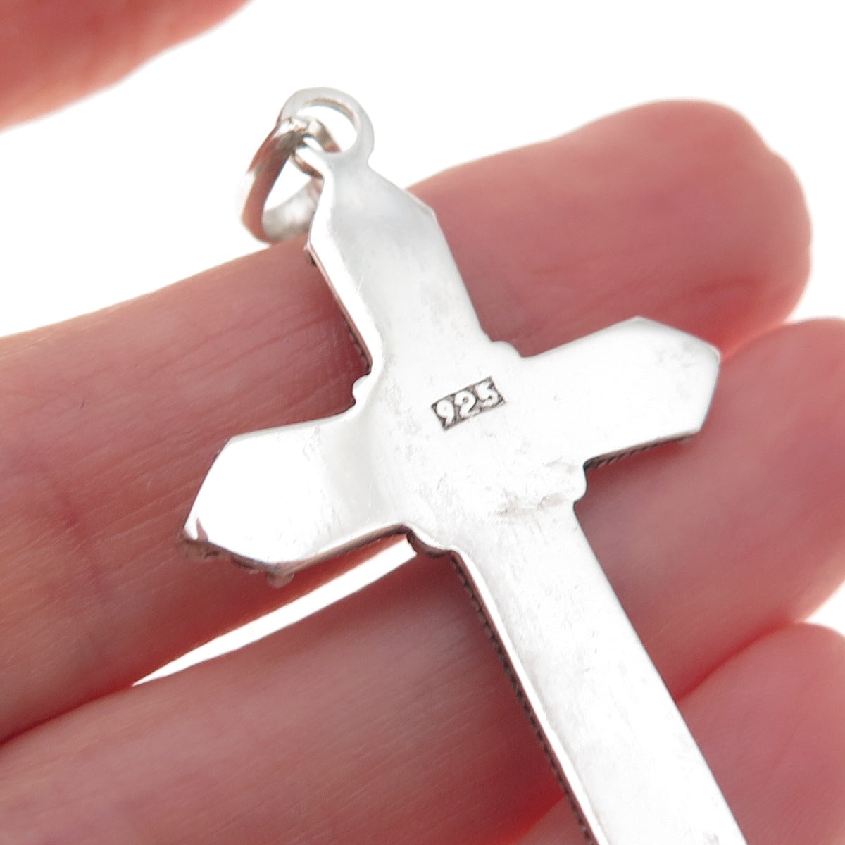 925 Sterling Silver Vintage Real Turquoise Cross Oxidized Pendant