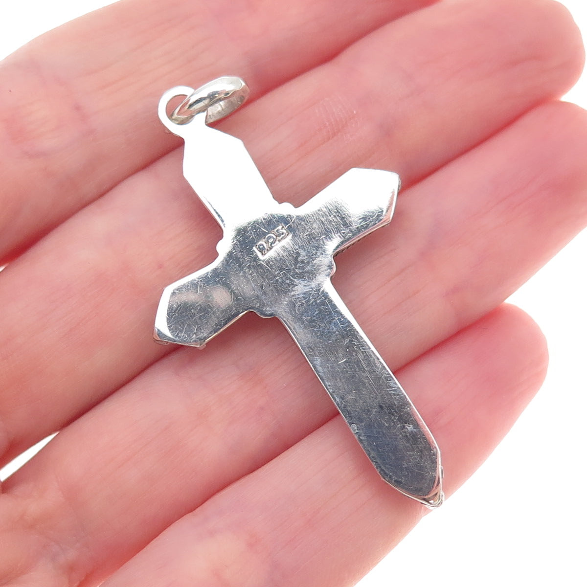 925 Sterling Silver Vintage Real Turquoise Cross Oxidized Pendant