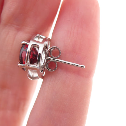 Atelier 925 Sterling Silver Real Oval-Cut Red Garnet Stud Earrings