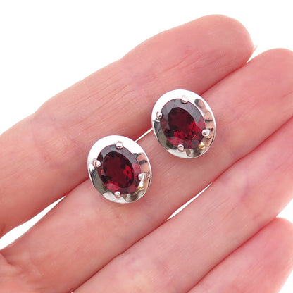Atelier 925 Sterling Silver Real Oval-Cut Red Garnet Stud Earrings