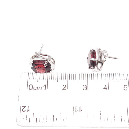 Atelier 925 Sterling Silver Real Oval-Cut Red Garnet Stud Earrings