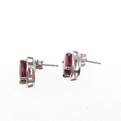 Atelier 925 Sterling Silver Real Oval-Cut Red Garnet Stud Earrings