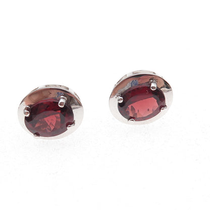 Atelier 925 Sterling Silver Real Oval-Cut Red Garnet Stud Earrings