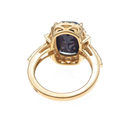 925 Sterling Silver Gold Plated Real Diamond & Sapphire Ring Size 7.25
