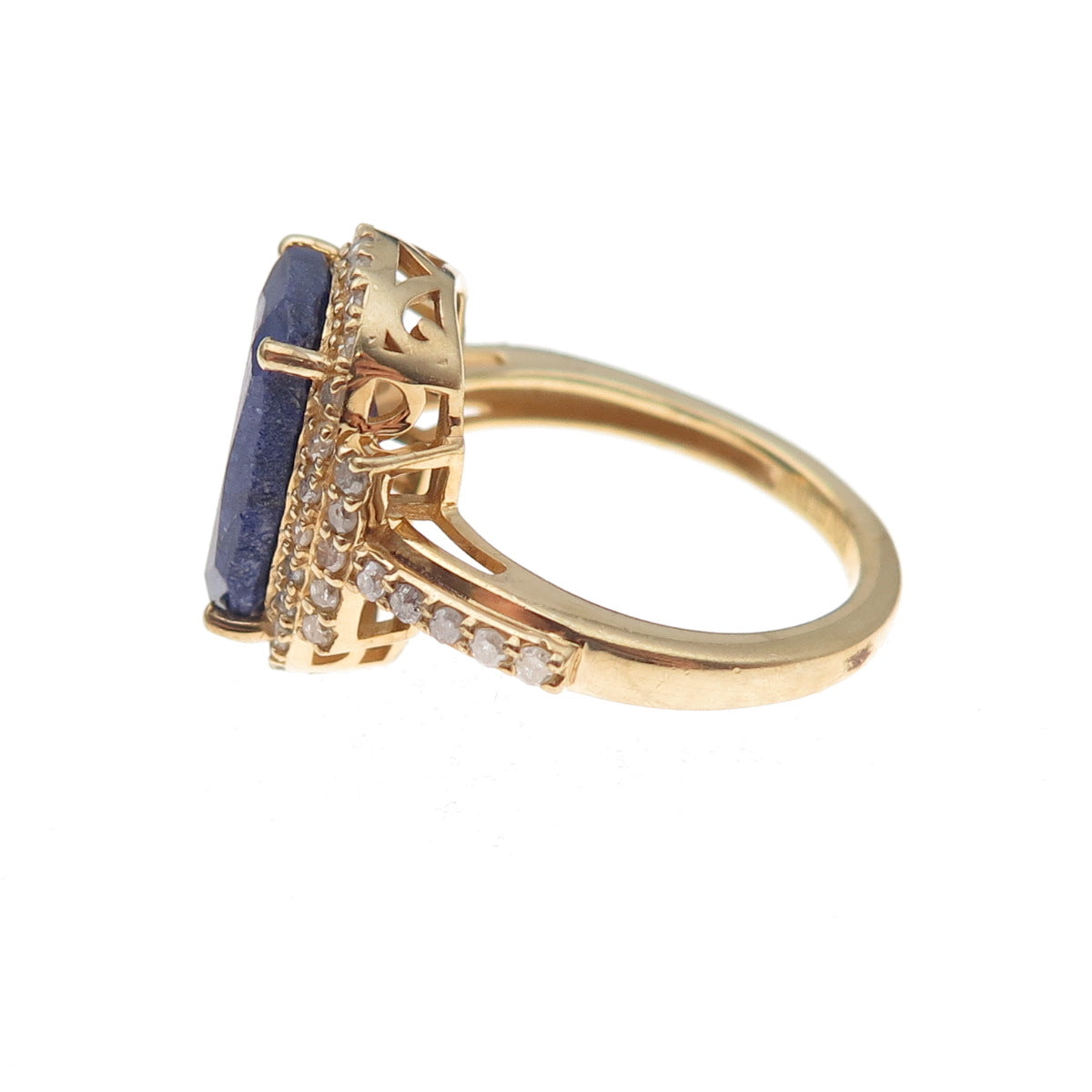 925 Sterling Silver Gold Plated Real Diamond & Sapphire Ring Size 7.25