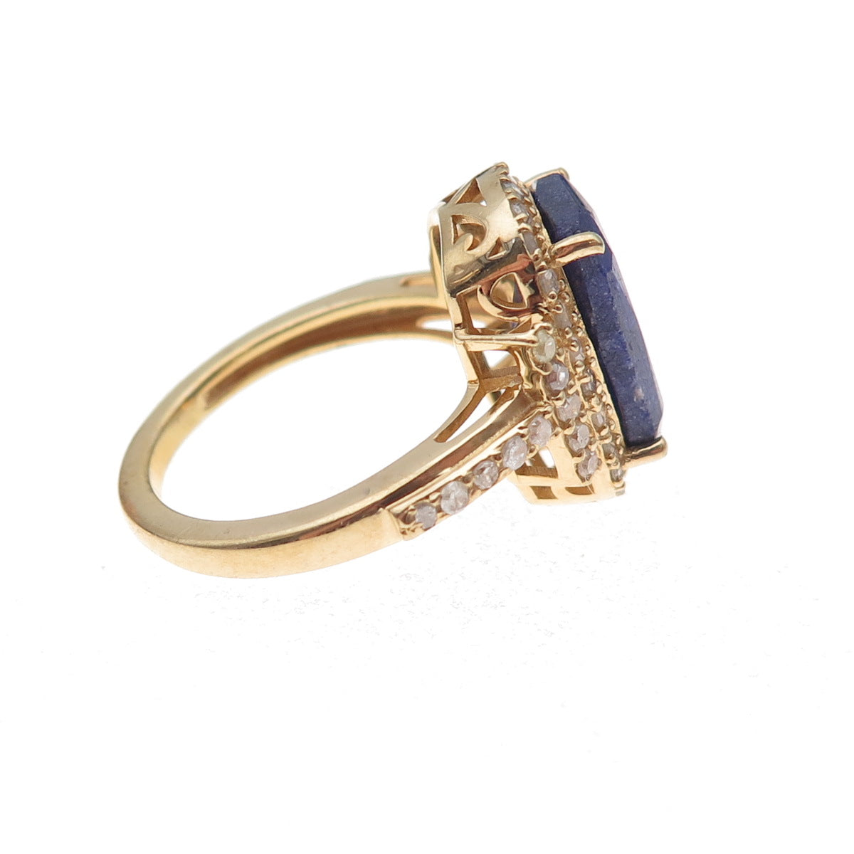 925 Sterling Silver Gold Plated Real Diamond & Sapphire Ring Size 7.25