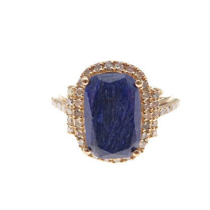 925 Sterling Silver Gold Plated Real Diamond & Sapphire Ring Size 7.25