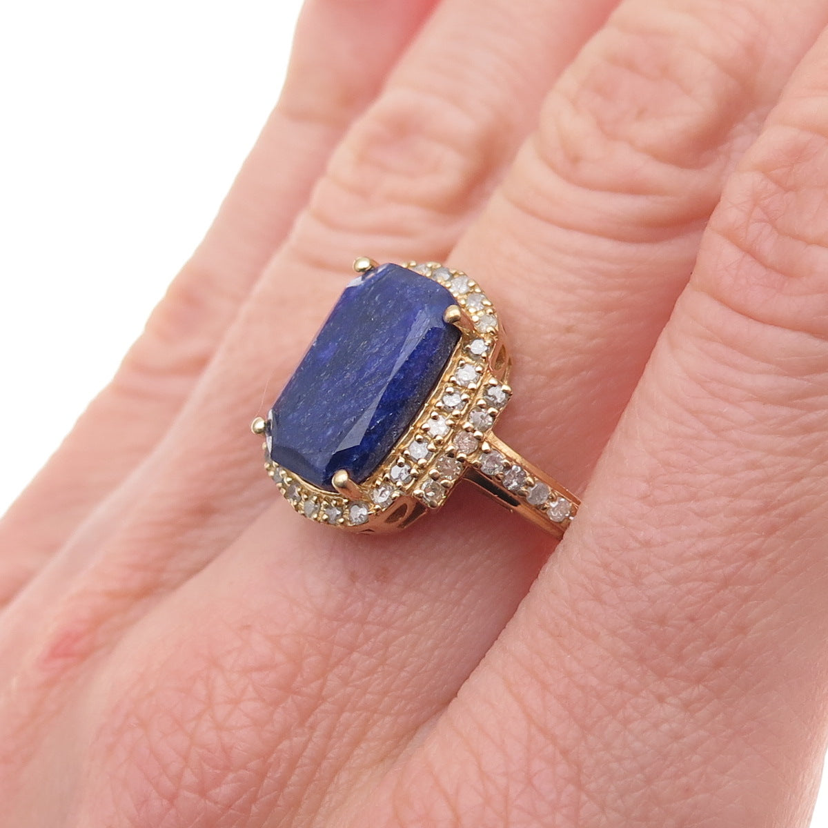 925 Sterling Silver Gold Plated Real Diamond & Sapphire Ring Size 7.25