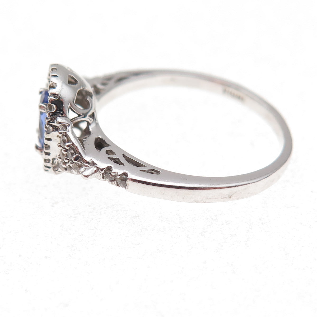925 Sterling Silver Real Tanzanite & White Topaz Ring Size 8