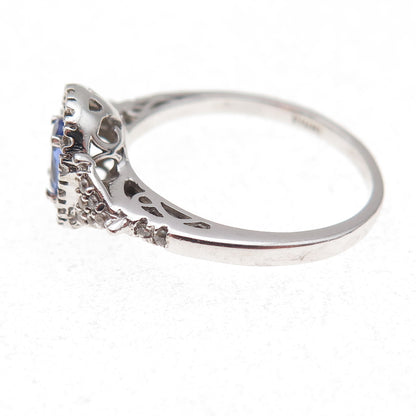925 Sterling Silver Real Tanzanite & White Topaz Ring Size 8