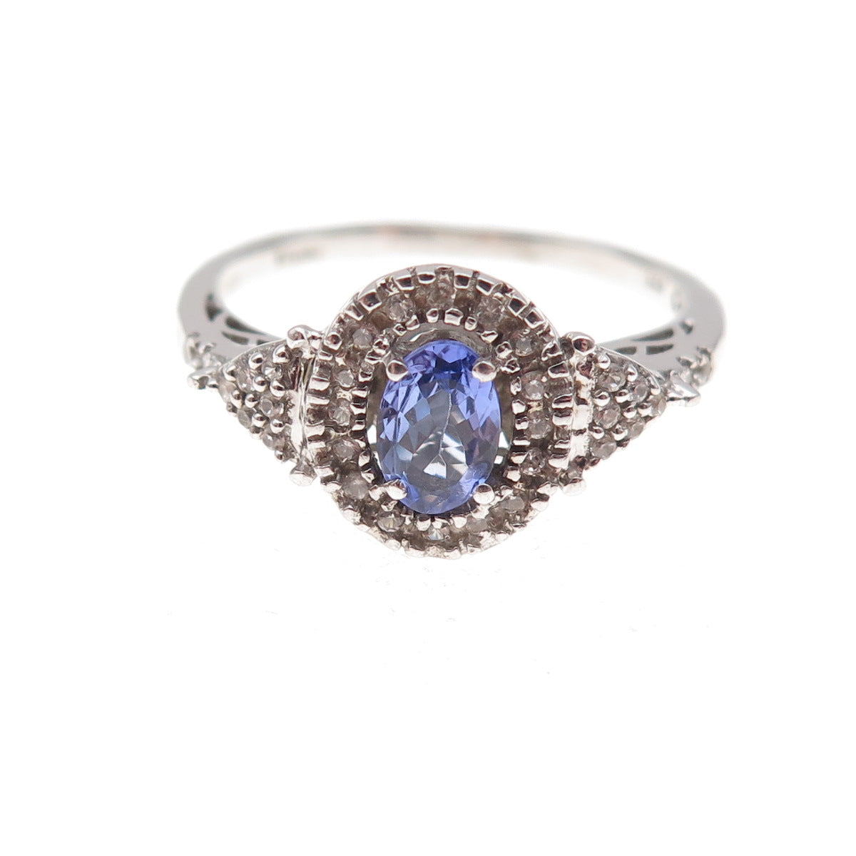 925 Sterling Silver Real Tanzanite & White Topaz Ring Size 8